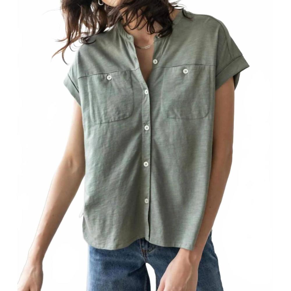 NEW LILLA P women's mandarin collar button down shirt in thistle